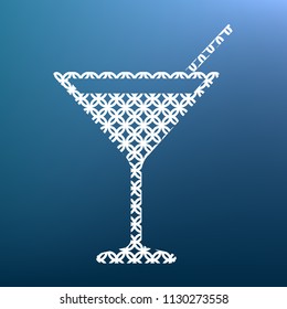 Cocktail sign illustration. Vector. White textured icon at lapis lazuli gradient background.