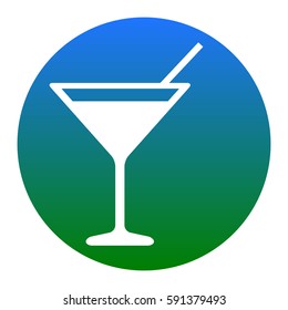 Cocktail sign illustration. Vector. White icon in bluish circle on white background. Isolated.