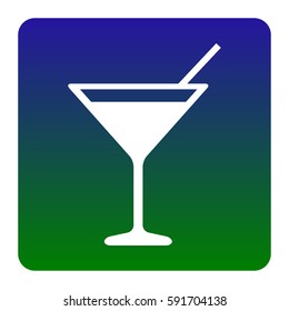 Cocktail sign illustration. Vector. White icon at green-blue gradient square with rounded corners on white background. Isolated.