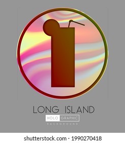 Cocktail silhouette on abstract holographic background. Long island cocktail holographic icon