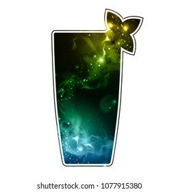 Cocktail silhouette with open space, universe, star field and nebula inside