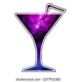 Cocktail silhouette with open space, universe, star field and nebula inside