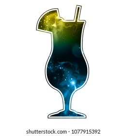 Cocktail silhouette with open space, universe, star field and nebula inside