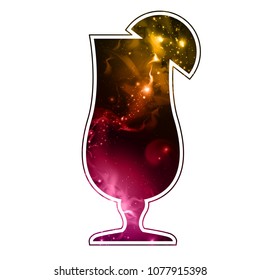 Cocktail silhouette with open space, universe, star field and nebula inside