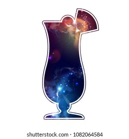 Cocktail silhouette with open space, universe, star field and nebula inside