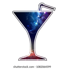 Cocktail silhouette with open space, universe, star field and nebula inside