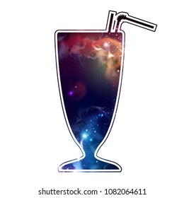 Cocktail silhouette with open space, universe, star field and nebula inside