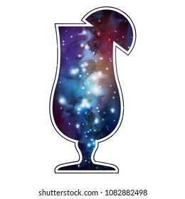 Cocktail silhouette with open space, universe, star field and nebula inside
