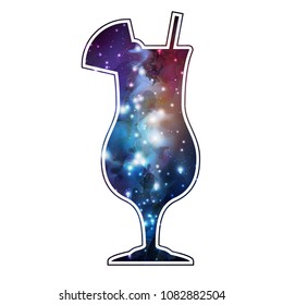 Cocktail silhouette with open space, universe, star field and nebula inside