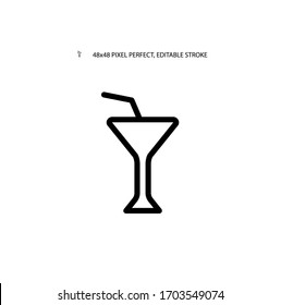 Cocktail simple black line web icon vector illustration. Editable stroke. 48x48 Pixel Perfect.