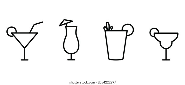 Cocktail simple line vector icons set