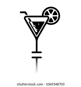 cocktail. simple silhouette. Black icon with mirror reflection on white background