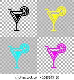 cocktail. simple silhouette. Colored set of cmyk icons on transparent background