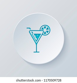 cocktail. simple silhouette. Cut circle with gray and blue layers. Paper style