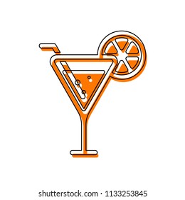 cocktail. simple silhouette. Isolated icon consisting of black thin contour and orange moved filling on different layers. White background