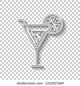 cocktail. simple silhouette. White outline sign with shadow on transparent background