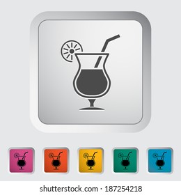 Cocktail. Single flat icon on the button. Vector illustration.