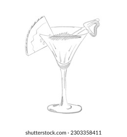 Cocktail Sketch Illustration. Hand Drawn. Summer Element. Isolated On White Background. 