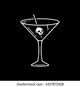 COCKTAIL SKULL ICON WHITE BLACK BACKGROUND