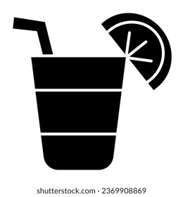 Cocktail feste Symbol. Cocktailglas mit Zitronenscheibe, einzeln auf Weiß. Alkohol Cocktail trinken Glyph Design, entwickelt für Web und App. EPS10