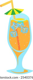 cocktail with straw, ice and umbrella