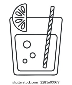 cocktail with straw line icon isolated