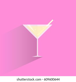 Cocktail with straw on pink background