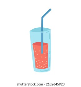 Cocktail with a straw, painted in doodle style. Summer collection. Flat vector illustration