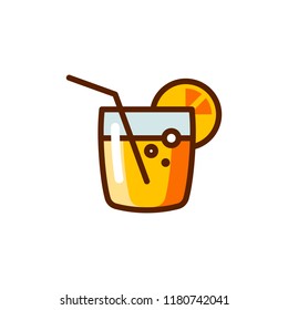 Cocktail with straw and slice of citrus fruit icon. Alcoholic beverage label for bars, pubs, menus. Summer refreshing drink emblem. Color pictogram. Vector illustration isolated