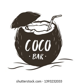 Сoconut cocktail with a straw and an umbrella