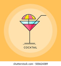 Cocktail with with straw and umbrella. Thin line vector illustration. Party and Celebration icon.