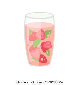 Cocktail with strawberries and mint on white background.