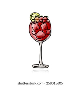 Cocktail with strawberry, sketch for your design. Vector illustration