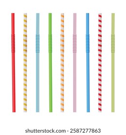 Cocktail straws. Cocktail straws of different colors and shapes in cartoon style. Colored cocktail straws. Vector illustration