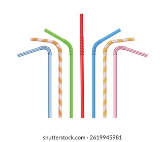 Cocktail straws. Cocktail straws of different colors and shapes in cartoon style. Colored cocktail straws. Vector illustration
