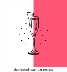 Cocktail summer for bar menu. Vector drink flyer for restaurant and cafe. Design poster with vintage black and pink hand-drawn vector illustrations.
