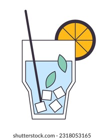 Cocktail summer drink flat line color isolated vector object. Summertime refreshment. Mint mojito. Editable clip art image on white background. Simple outline cartoon spot illustration for web design