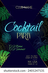 Cocktail summer party blue and green template poster