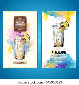 Cocktail summer party flyer. Watercolor + sketchstyle.