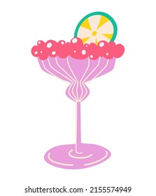 Cocktail. Summer refreshing drink in a glass. Cocktail with a slice of lemon. For printing restaurant menus and stickers. Hand drawn vector illustration