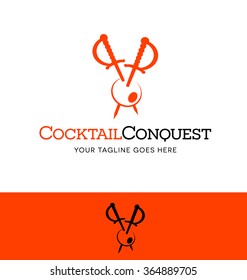 cocktail swords piercing an olive. logo for business, organization or website