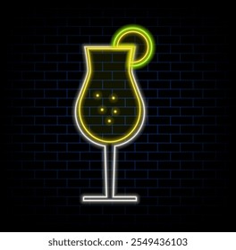 Cocktail Symbol Glass Neon Light Glowing Flat Isolated Vector Graphic.