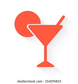 Cocktail symbol in orange with drop shadow on white