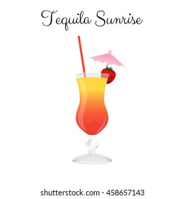 Cocktail Tequila Sunrise. Alcohol drink vector illustration