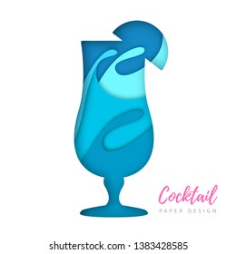 Cocktail tequila sunrise silhouette. Cut out paper art style design