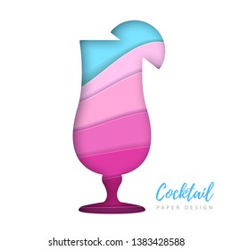 Cocktail tequila sunrise silhouette. Cut out paper art style design