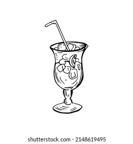 Cocktail thin black lines on a white background - Vector illustration