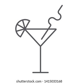 Cocktail thin line icon, bar and party, drink sign, vector graphics, a linear pattern on a white background, eps 10.