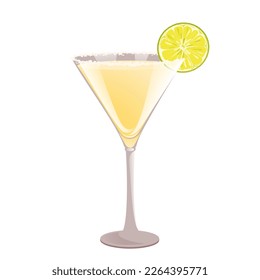 Cocktail "Tommy's Margarita".Classic alcoholic cocktail with tequila, lime juice, agave nectar.Vector illustration.