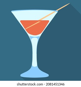 Cocktail with toothpick icon. Vector illustration with long shadow